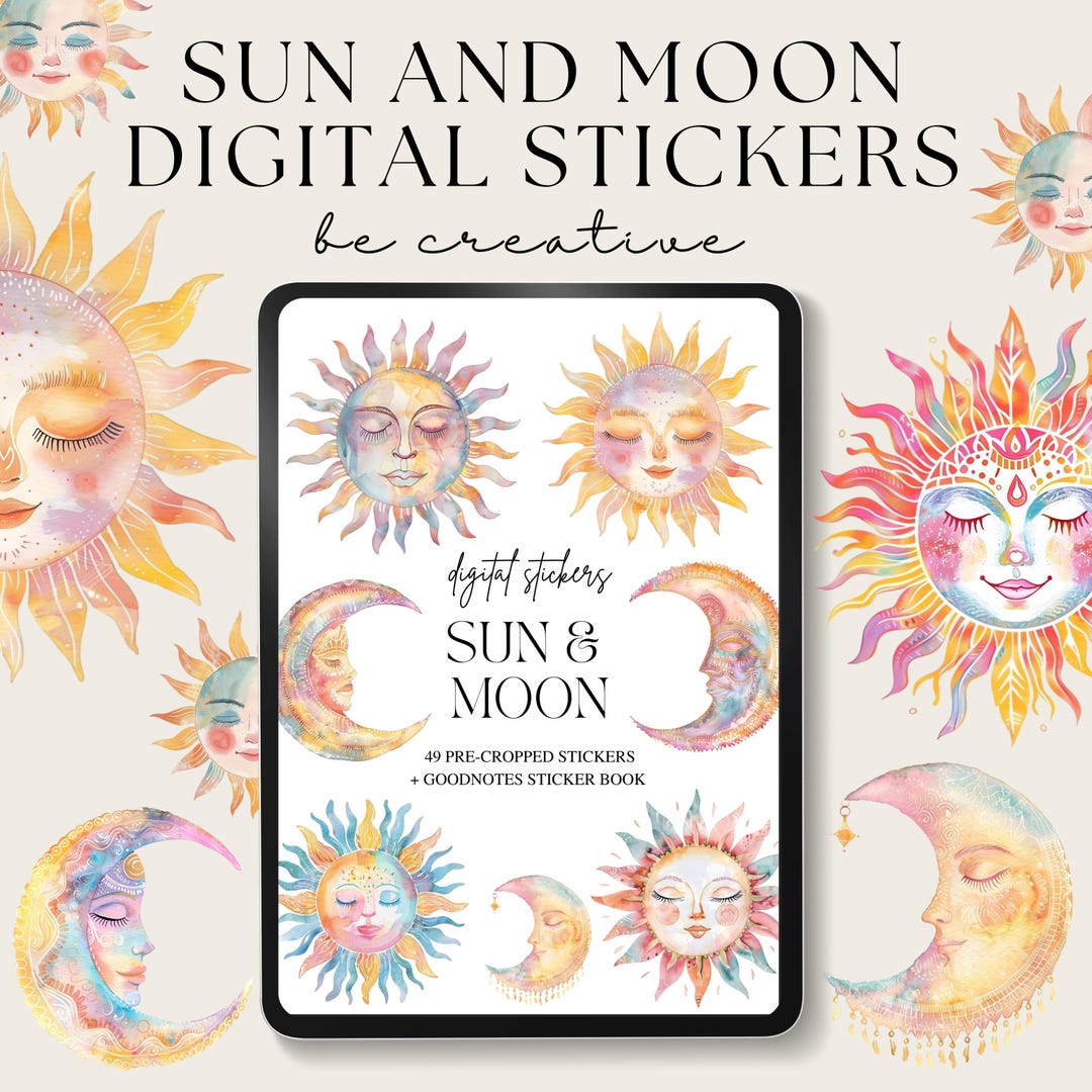 Sun and Moon Digital Planner Stickers, Goodnotes Celestial Stickers ...