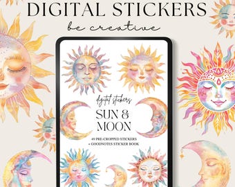 Adesivi per pianificatore digitale Sole e Luna, adesivi celesti Goodnotes, adesivi per pianificatore Png Witchy Woo, adesivi fantasy, decorazioni mistiche