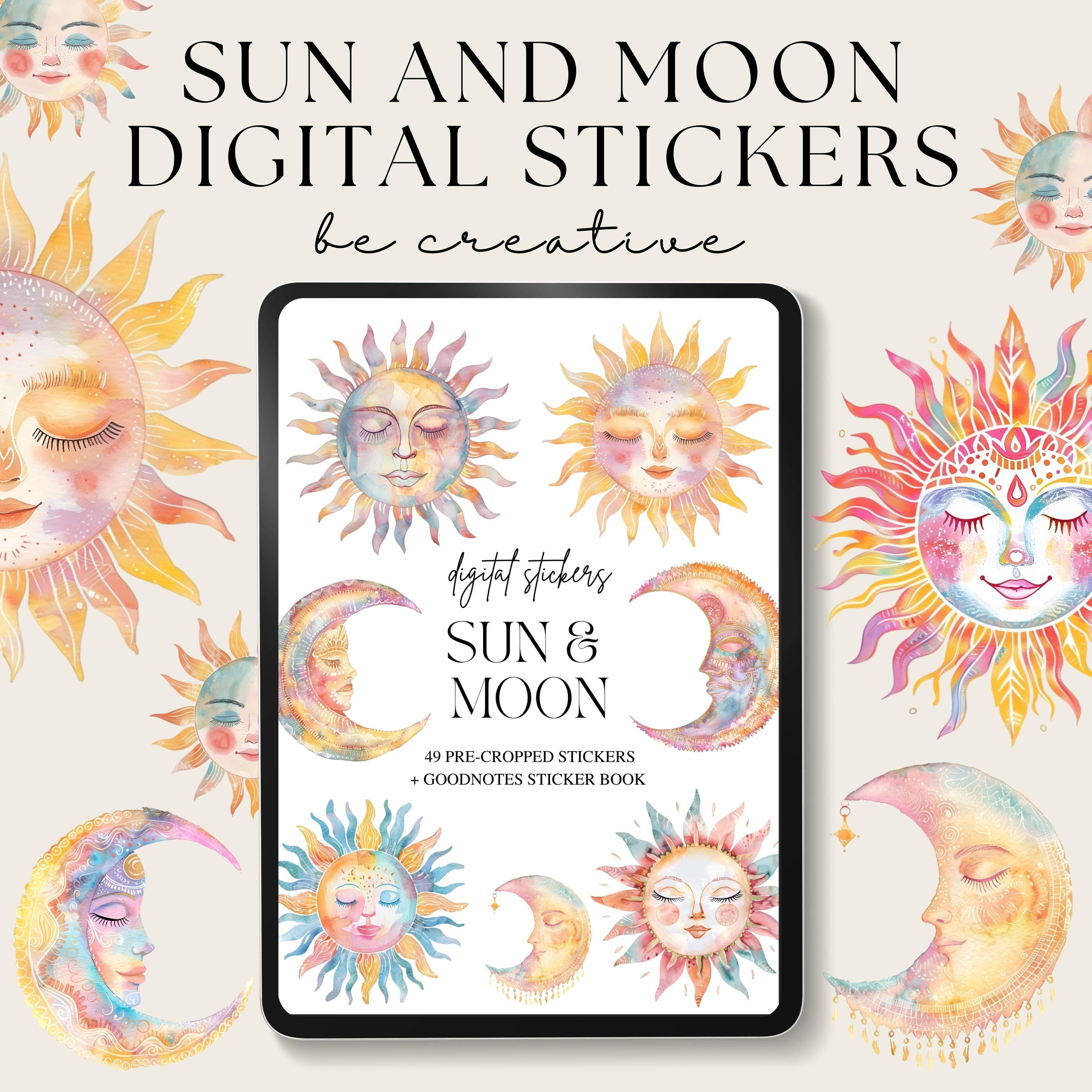 Sun and Moon Digital Planner Stickers, Goodnotes Celestial Stickers ...