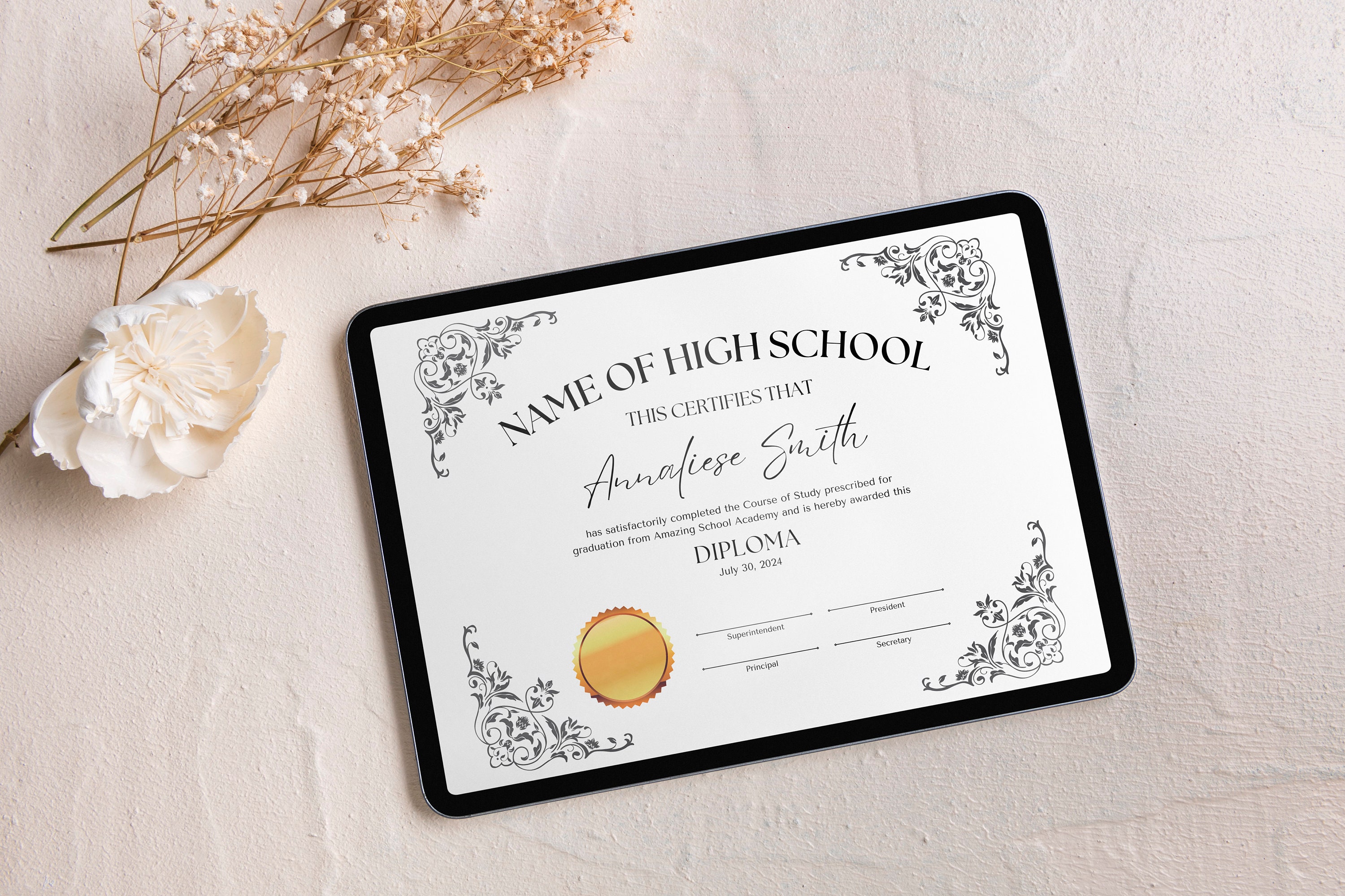 High School Diploma Template General Equivalency Diploma Etsy