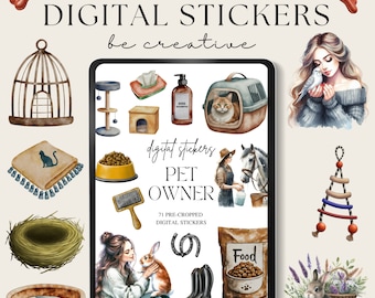 Pet Owner Digital Planner Stickers, Puppy Digital Stickers, Goodnotes Stickers, Cat Animal Stickers, Notability Embellishments, Kitten PNGS