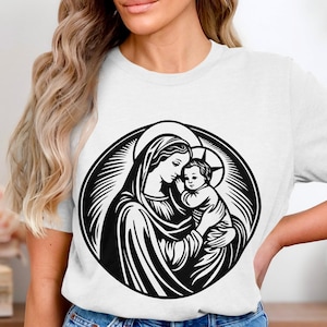 Virgin Mary and Child SVG, Catholic Digital Download, Religious SVG, Mother and Child, St Mary, Vector Cut File, Cricut Silhouette