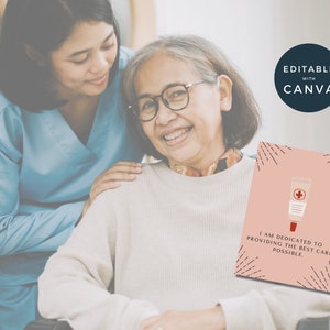 May include: A caregiver with a kind smile is providing care to an older woman. The image includes a pink card with a red and white tube of ointment and the text "I am dedicated to providing the best care possible."