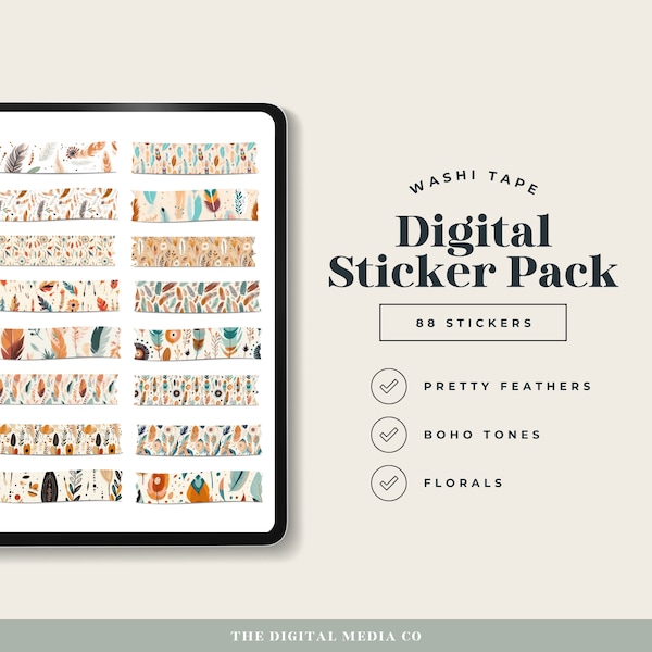 Boho Digital Washi Tape, Organic Goodnotes Embellishments, Natural Earthy Sticker Pack, Bohemian Sticker Bundle, Rustic Planner Tape Kit