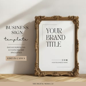 Zakelijk bord, afdrukbare bewegwijzering op canva, kleine bedrijfssjabloon, bewerkbare bedrijfsafdruk, reclame op 1 pagina voor kleine bedrijven, moderne branding