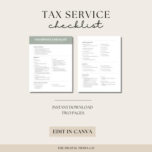 Tax Services Checklist for Accountants | 2-Page Editable Template | Streamline Client Workflows | Canva Guide Included