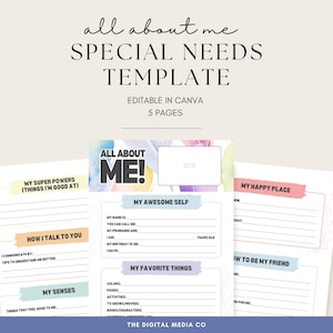 Editable All About Me Template for Special Needs, Autism, ADHD, Back to School, Teacher Resource, Therapist Form, Education Document