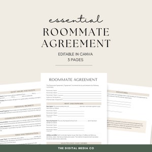 Contrato de colega de quarto, contrato de primeiro apartamento para impressão, folha de colega de quarto digital Canva, jovens adultos morando juntos para impressão, saindo de casa