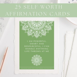 Modello di carte di affermazione Canva, Stazione di affermazione, Carte di affermazione stampabili, Carte di affermazione di gratitudine verde stampabile, mandala
