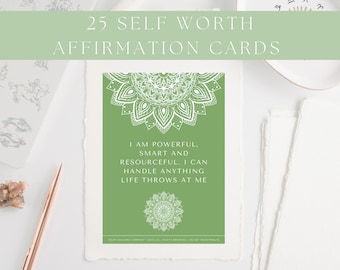 Modèle de cartes d'affirmation Canva, station d'affirmation, cartes d'affirmation imprimables, cartes d'affirmation de gratitude vertes imprimables, mandala