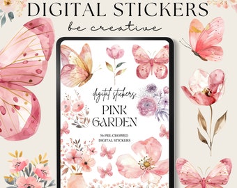 Pink Garden Digital Stickers, Goodnotes Floral Stickers, Flower and Plant Stickers, Goodnotes Planner Collection, Notability Ipad Collection