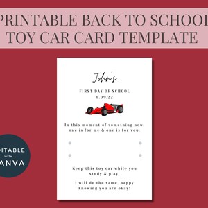 Modèle imprimable de cadeau de voiture de jouet de retour à l'école, carte de voiture de jouet imprimable, carte de voiture de jouet d'enfants modifiable de Canva, imprimable de retour à l'école