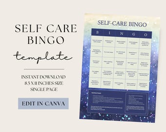 Self Care Bingo, Self-Care Challenge, Mental Health Tracker, Wellness Bingo Game, Instant Download, Canva Printable Activity, Fun Sheet