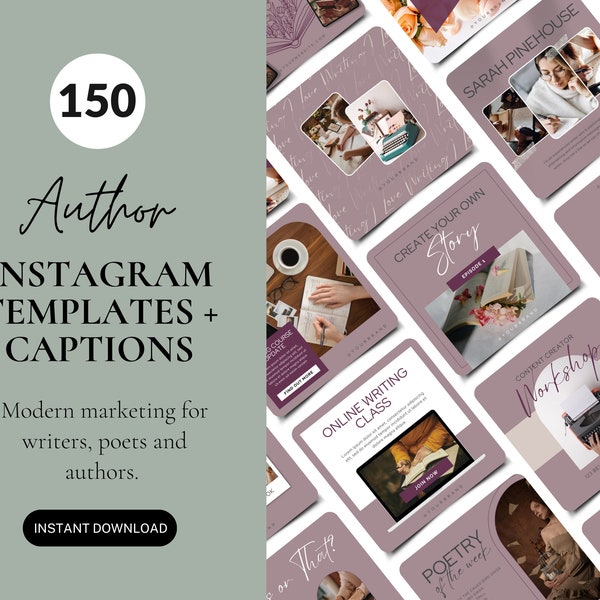 Social Media Posts For Writers, Author Marketing, Instagram Templates For Professional Writing Pros, Writing Content For Book Lovers, Poet