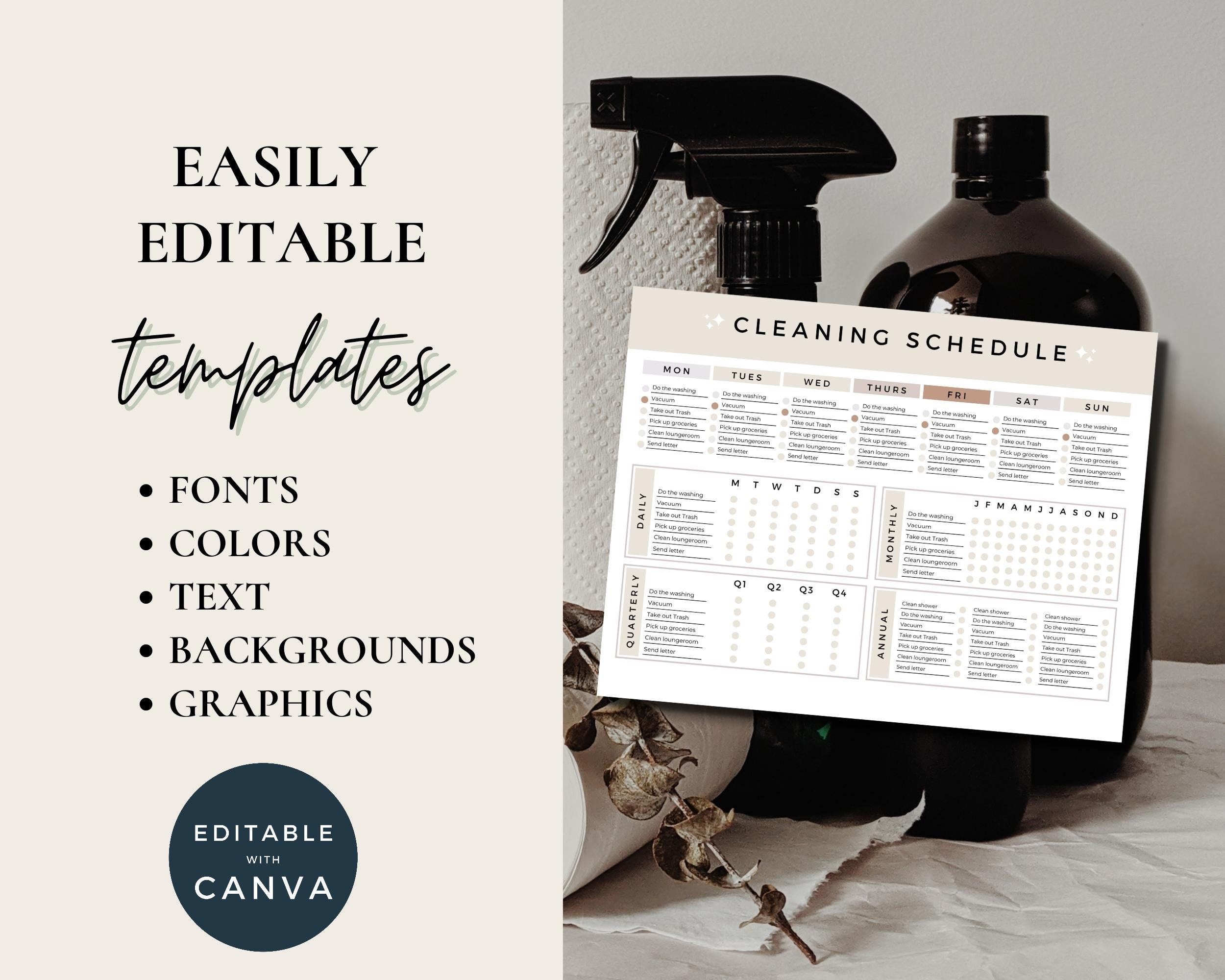 Editable Cleaning Schedule | Printable | Weekly, Monthly, Yearly ...