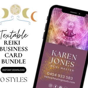 Paquete Canva digital de tarjetas de visita para maestros de Reiki, tarjeta de visita de Reiki editable, tarjetas de visita editables para practicantes de Reiki