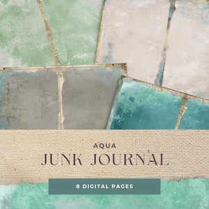 Aqua Junk Journal, Horizontal Filler Pages, Landscape Sheet, Digital Junk Journal, Printable Papers, Junk Journal Kit Supplies, Journaling