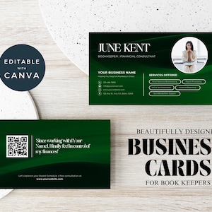 Bookkeeper Business Card, Printable Book Keeper Company Biz Card, Canva Business Card Template, Instant Digital Download, Double Sided