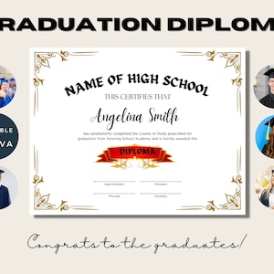 Graduate High School Diploma Template, General Equivalency Diploma, Printable Canva Education Certificate, Printable Home School Diploma