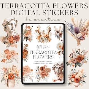 Terracotta Flower Digital Stickers, Goodnotes Floral Stickers, Plant Stickers, Goodnotes Planner Collection, Notability Ipad Set, PNG