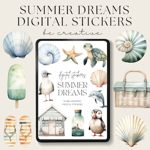 Sommer Träume Aufkleber, Oceanic Digitale Aufkleber Sammlung, Goodnotes Aufkleber Set, Ozean Aufkleber, Sommer Tagebuch Planer Aufkleber, Strand