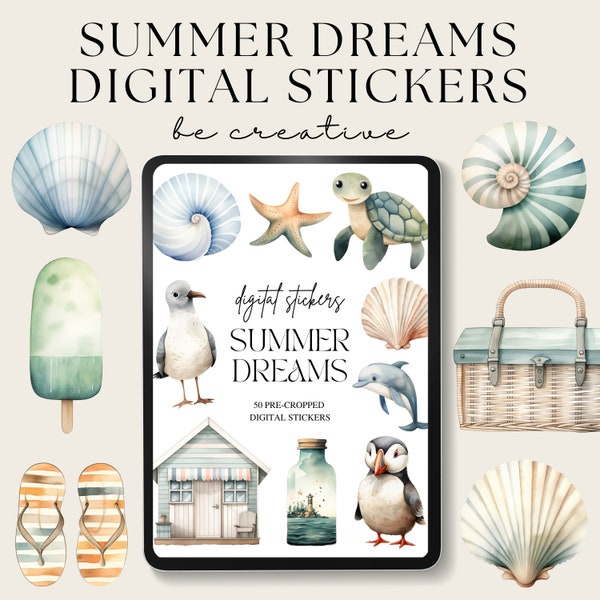 Summer Dreams Stickers, Oceanic Digital Sticker Collection, Goodnotes Sticker Set, Ocean Stickers, Summer Diary Planner Stickers, Beach