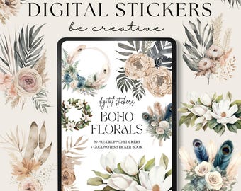 Boho Flower Digital Stickers, Goodnotes Floral Stickers, Plant Stickers, Goodnotes Planner Collection, Notability Ipad Set, Png Stickers