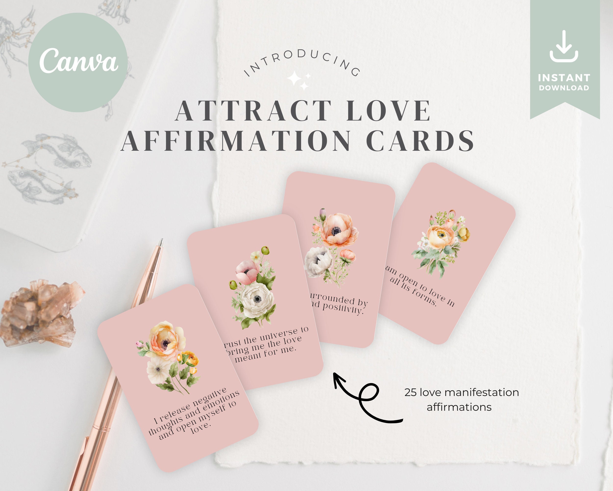 Attract Love Affirmation Cards Template Canva Affirmation - Etsy