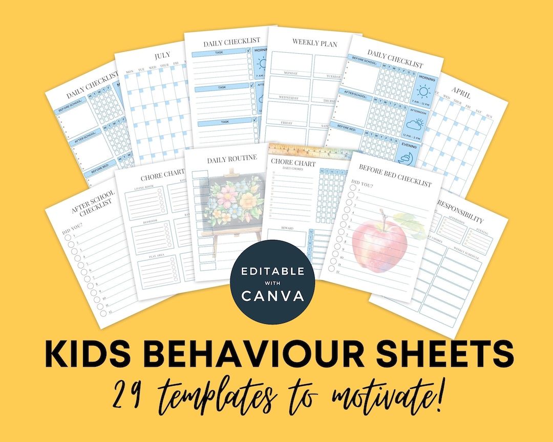 Childens Behaviour Tracker Bundle, Homework Chart, Weekly, Monthly ...