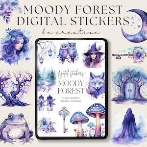 Stimmungsvoller Wald Digitale Planner Aufkleber, Goodnotes Celestial Aufkleber, Png Witchy Woo Planner Aufkleber, Fantasy Aufkleber, Lila Mystische Pngs
