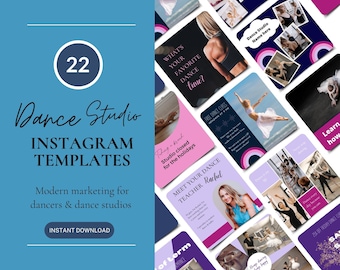 22 plantillas para estudios de danza, publicaciones para redes sociales de profesores de danza, plantillas de Canva para bailarines profesionales, marketing para pequeñas empresas