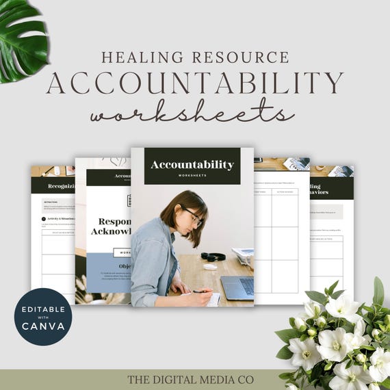 Accountability Worksheets Printable | Self-Improvement Workbook | Habit Tracker, Commitment Review, Canva Template for Procrastination Help