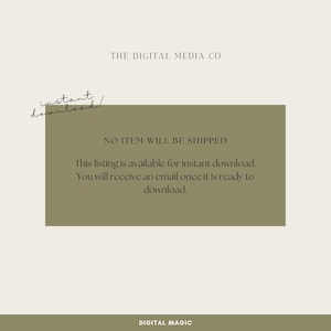 May include: A green rectangle with white text that reads "THE DIGITAL MEDIA CO" at the top and "NO ITEM WILL BE SHIPPED" at the top of the rectangle. The text below reads "This listing is available for instant download. You will receive an email once it is ready to download." and "DIGITAL MAGIC" at the bottom.
