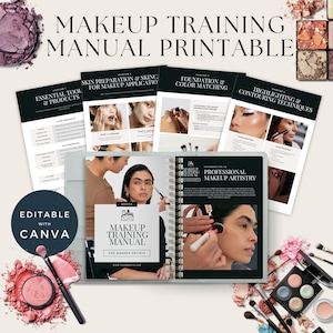Makeup Training Manual For Make Up Artist, Canva Beauty Template, Editable Glam Guide, Printable Teacher Handbook, MUA Artist PDF, Business