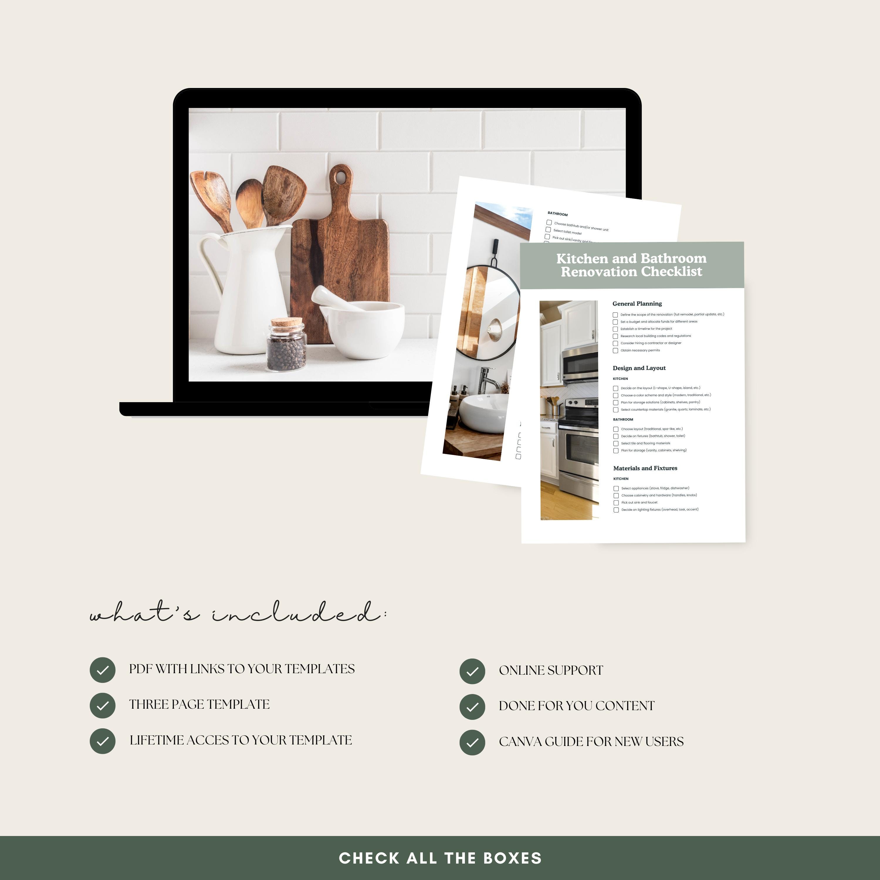Kitchen and Bathroom Renovation Checklist, Home Reno Template, Canva ...
