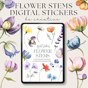 Flower Stems Digital Stickers, Goodnotes Floral Stickers, Plant Stickers, Goodnotes Planner Collection, Notability Ipad Set, Png Stickers