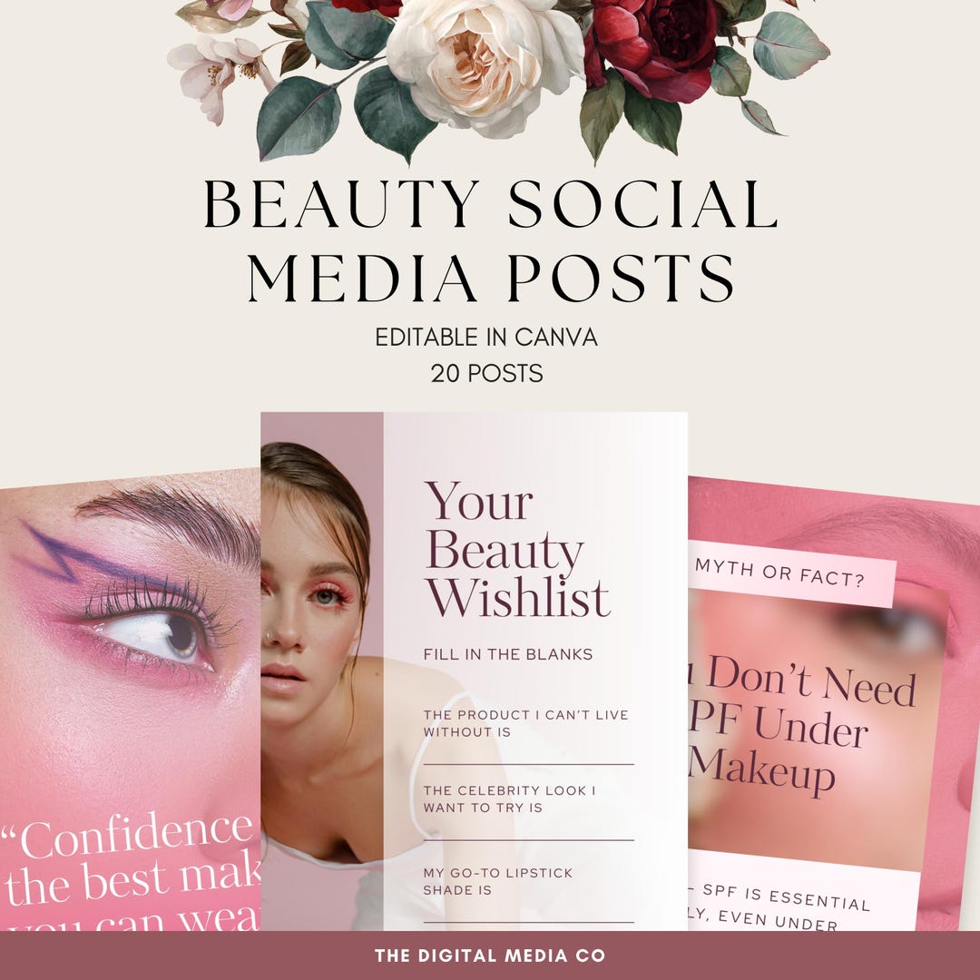 Beauty Social Media Posts, Editable Canva Templates for Makeup Artists ...