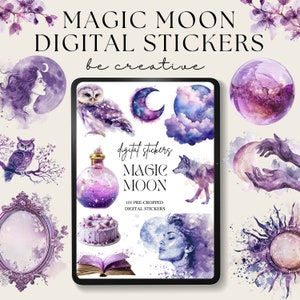 Magic Moon Digital Planner Stickers, Goodnotes Celestial Stickers, Png Witchy Woo Planner Stickers,  Fantasy Stickers, Mystic Decorations
