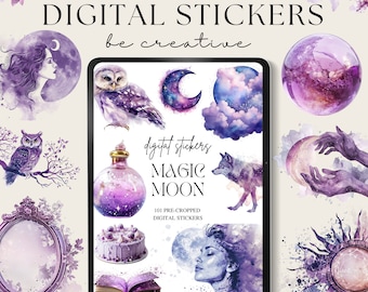 Adesivi per pianificatore digitale Magic Moon, adesivi celesti Goodnotes, adesivi per pianificatore Png Witchy Woo, adesivi fantasy, decorazioni mistiche