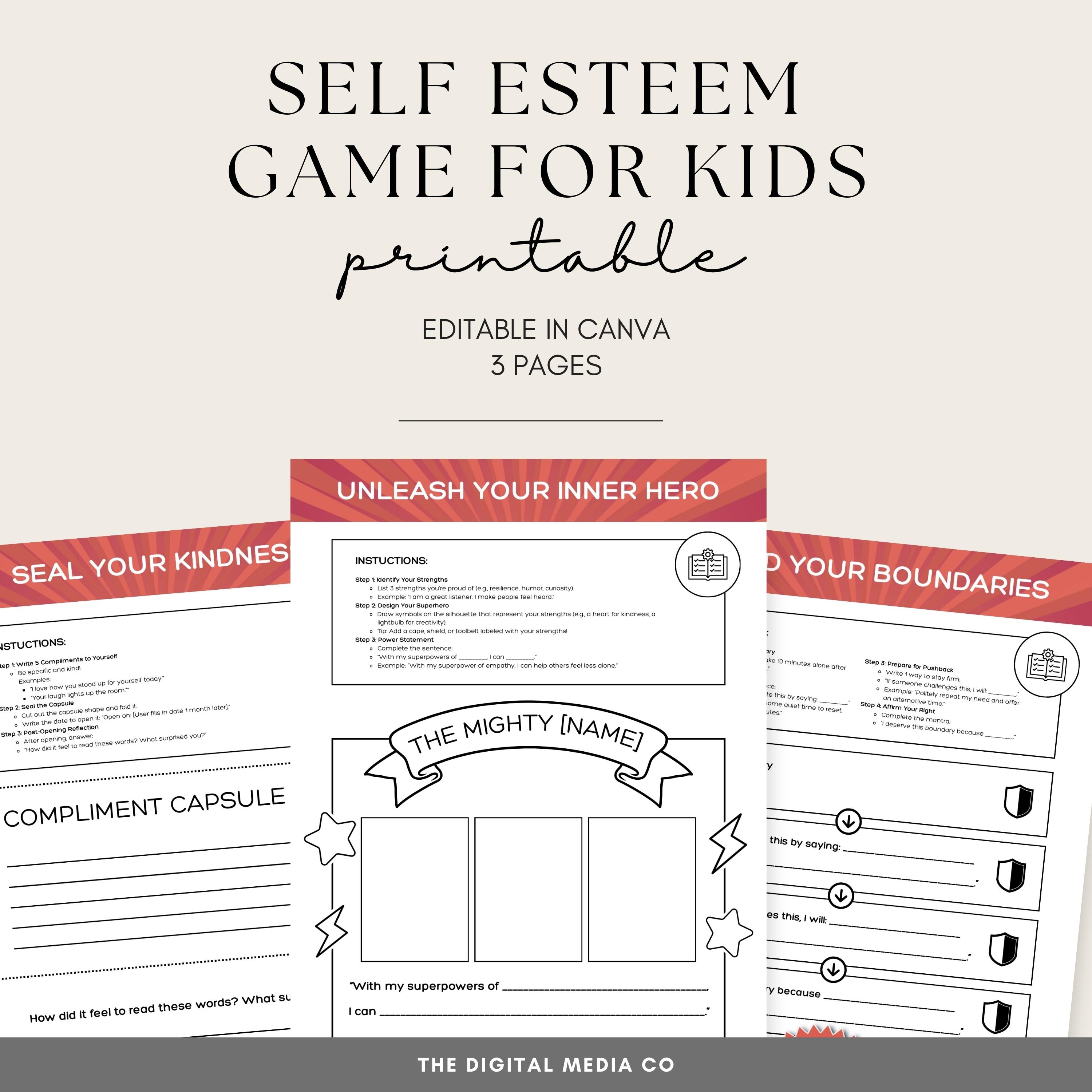 Self Esteem Game for Kids Printable – Confidence Building Worksheets ...