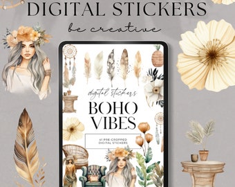 Boho Vibes Digital Planner Stickers | Digital Sticker Book | Goodnotes Stickers | Goodnotes Bohemiem Planner | Ipad PNG Stickers