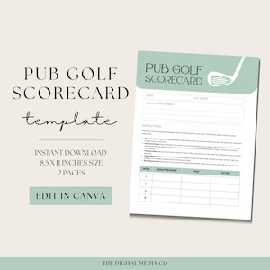 Tarjeta de puntuación de golf en pub, tarjeta de puntuación de golf en bar personalizable, imprimible para fiestas y recorridos por pubs, plantilla para fiestas, hoja para fiestas,