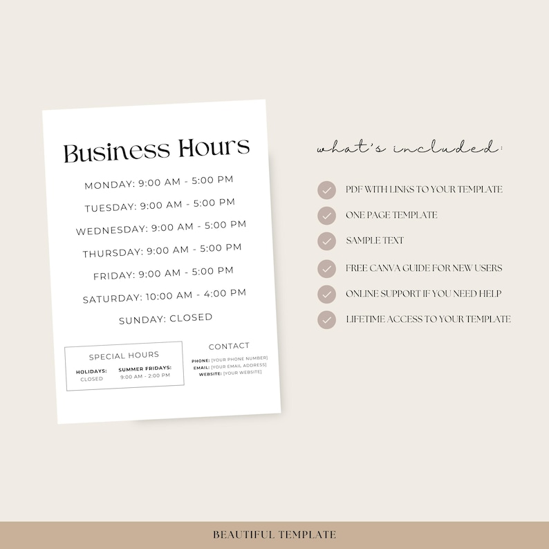 Business Hours Sign, Printable Store Hours Template, Modern Business ...