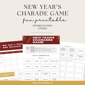 New Years Charade Game, Printable Fun Party Game for Kids & Adults, NYE Activity, Canva Template Instant Download, Happy NY Challenge