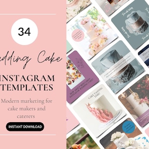 34 Wedding Cake Instagram Templates, Wedding Catering Social Media Posts, Canva Templates For Wedding Cake Professionals, Canva Templates