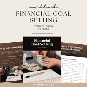 Financial Goal Setting Workbook, Budget & Money Planning PDF for Smart Saving, Canva Template for Finance and Banking, Printable Cash Saver