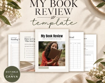 Editable Book Review Journal Canva Template, Printable Reading Log, Book Tracker, Reading Goals Planner, Book Journal PDF