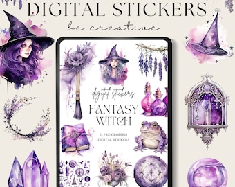 Adesivi per planner digitale Fantasy Witch, adesivi Goodnotes Celestial, adesivi per planner Png Witchy Woo, adesivi fantasy, decorazioni mistiche