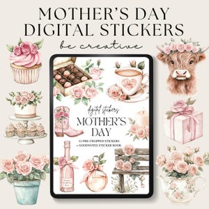 Adesivos digitais para o dia das mães, conjunto de adesivos digitais para o dia das mães, livro de adesivos Goodnotes, presente para a mãe, clipart de feliz dia das mães