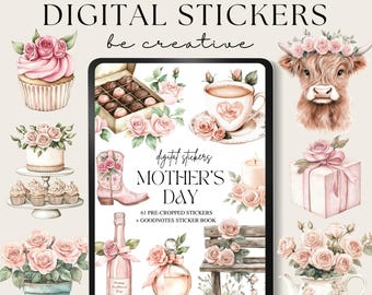 Digitala mors dag-klistermärken, digitalt mors dag-klistermärkesset, Goodnotes-klistermärkesbok, present till mamma, grattis på mors dag-clipart